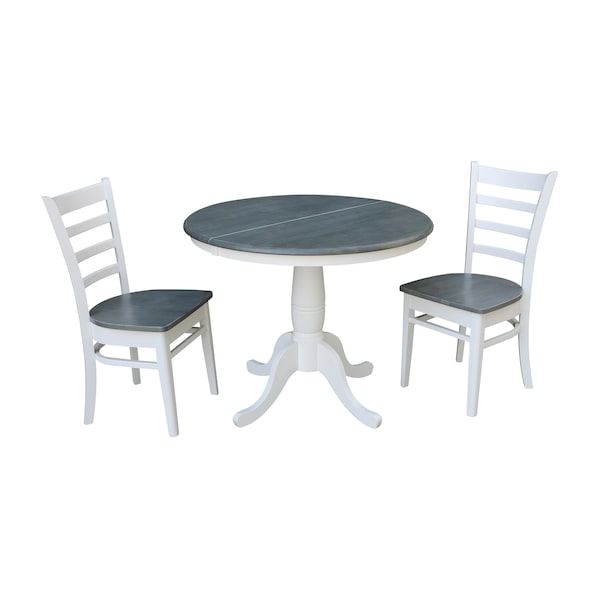 International Concepts Round 36 in Rd Extension Dining Table, 2 Emily Chairs, White/Heather Gray, 36 W, 48 L, 29.3 in H K05-36RXT-C617-2 - main
